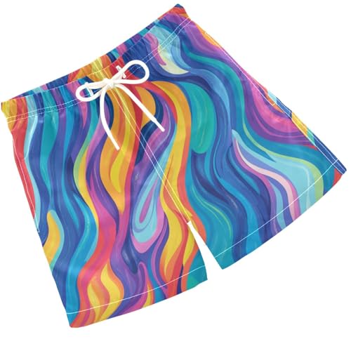 Pigsaly Boys' Swim Board Shorts Rainbow Wave Boy's Swim Trunks Kids Swimwear XS