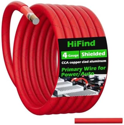 HiFind 4 Gauge AWG Power Ground Wire Cable 20 Ft, True Spec Shielded Braided Welding Battery Cable Terminal for Automotive, Car Audio, Amp Wiring, Speaker Stereo, Solar, Marine, Generator-Red