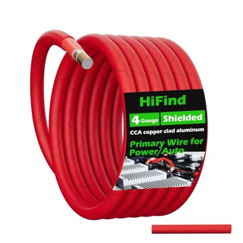 4 Gauge AWG Power Ground Wire Cable 25 Ft, True Spec Shielded Braided Welding Battery Cable Terminal for Automotive, Car Audio, Amp Wiring, Speaker Stereo, Solar, Marine, Generator-Red