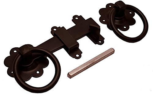 Image of Golden Grace Gate Ring Plain Latch in Black Finish, Pack Catch Metal for Outdoor Gates - 21.4cm x 12.7cm x 4 cm
