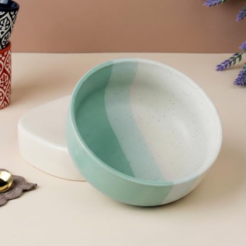 Image of The Earth Store TT Green Large Ceramic Bowl Set of 1, 800 ML | Microwave & Dishwasher Safe Serving Bowl for Mixing | Ideal Use for Salad, Cereal, Noodle, Pasta | Home & Restaurant Use