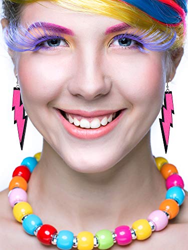 Gejoy 3 Pairs Women Fashion Retro Neon Earrings For 80S Party Or Retro Costume Party (Black, Purple, Rose Red) #TOP4