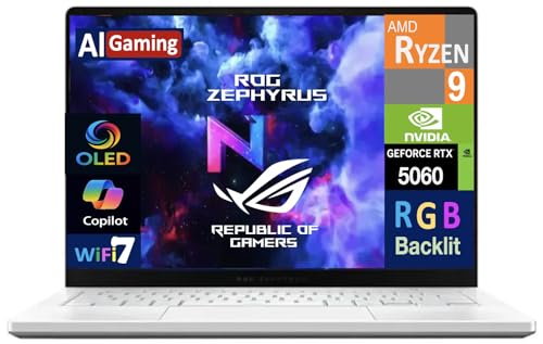 Image of ASUS ROG Zephyrus G14 AI Gaming Laptop 14.0 inch ROG Nebula OLED 2.8K 500nits Display (AMD Ryzen 9 270, GeForce RTX 5060 8GB, 16GB LPDDR5X, 4TB SSD, RGB KYB, WiFi 7, Win 11 Pro) w /DKZ USB Port Expander