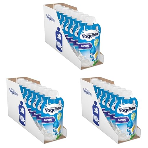 Nestlé Yogolino Lácteo infantil Natural, Desde 6 Meses, 8 Bolsitas de 100 g (Paquete de 3)