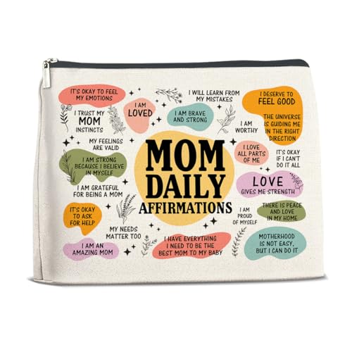 Mom Daily Affirmation Bolsa de maquiagem cosmética com zíper presentes inspiradores de saúde mental para Dia das Mães Aniversário Viagem Bolsa de Higiene Pessoal, Multicor