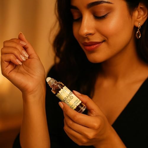 Caramel Oud Attar Alcohol-Free Roll-On Perfume Oil, 6ml - Long Lasting Luxury Oud Attar for Men & Women, Woody & Powdery Scent, Concentrated Caramel Oud Perfume Oil for Daily Wear - 4
