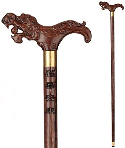 Canne en bois massif sculptée tête de dragon pour seniors