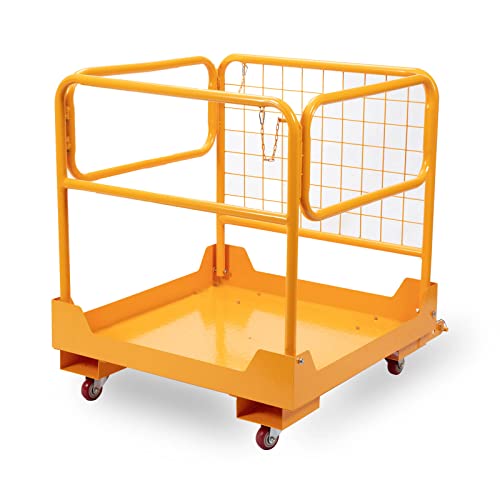 36 x36 inch Forklift Safety Cage 1150LBS Capacity Heavy Duty Forklift Man Baskets Forklift Work Platform Provide Safety for Most Aerial Jobs(w 4 Swivel Casters)