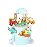 PureArte DIY Happy Birthday Transportation Theme Cake Decoration Set For Kids Party Decoration Car...