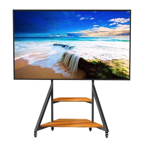 Vanconwey Floor TV Stand for 40-75 Inch TVs, Adjustable Heights TV Mount Stands with Large Wood Shelf and Wheels, Modern Living Room Rolling TV Stand, Up to 180 lbs, VESA 600x400mm,Walnut(VC-Z1187)