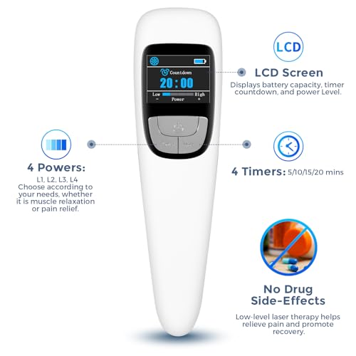 Red Light Therapy Device for Shoulder Back Knee Joint Muscle Pain Relief, 13pcs x 650nm + 3pcs x 808nm, 4 Power + 4 Timer, Handheld Cold Laser Therapy Device for Dogs Pet Horse