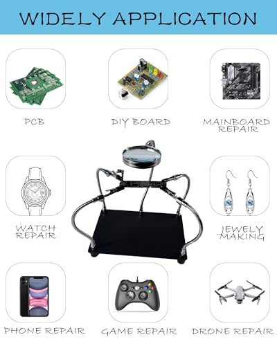 Kaisiking Helping Hands Soldering Station with Magnifying Glass, PCB Holder 4 Flexible Arms Magnifier and Third Hand Soldering Tool for Electronic Repair Soldering Jewelry Crafts - Image 5
