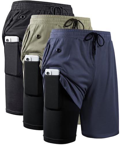 Image of JWJ Men's 2 in 1 Workout Running Shorts 7 Inch Lightweight Athletic Gym Shorts with Compression Liner