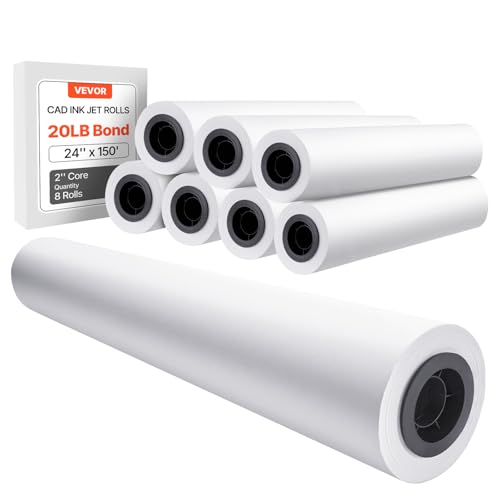 Papier pour traceur CAO VEVOR 609,6 mm x 45,7 m | Lot de 8 rouleaux de papier blanc grand format