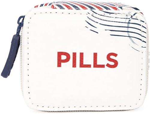 Miamica Pastillero para mujer, color rojo, marfil y azul, caja organizadora de pastilleros de viaje