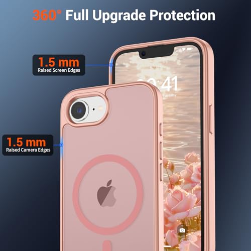 Image of SUPFINE Magnetic for iPhone 17e Case /iPhone 16e Case (Compatible with MagSafe)(Military Grade Drop Protection) Slim Translucent Matte Shockproof with Anti-Fingerprint Phone Case,Pink