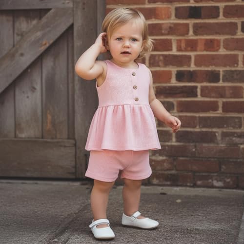 Image of Little Toddler Kids Girl Clothes Set 1-8 Years Summer Outfits Solid Color Tank Tops & Shorts