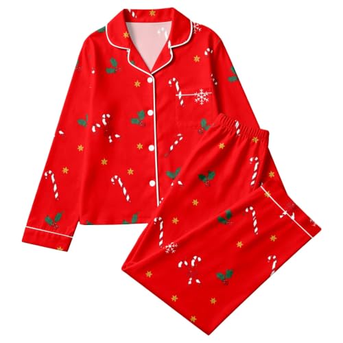 WWPPAION Christmas Pajamas For Women Pink 2 Piece Lounge Sets Long Sleeve Printed Pjs Button Sleepwear With Long Pants - image 3