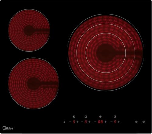 MIDEA Placa Vitroceramica 3 fuegos 6200 W - Vitroceramica Inducción Integrada con Panel de control tactil, Indicador de Luz, Temporizador, Child lock y Protección por Sobrecalentamiento