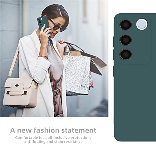 Image of DIZORO Microfiber Candy Case Compatible for Vivo V27 5G Smooth Touch Cushion Liquid Soft Silicone Gel Rubber Phone Cases Non-Slip Full Body Protective Shockproof Back Cover - Forest Green