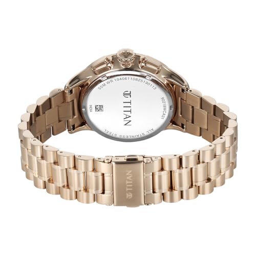 Image of Titan Classique Half Cut Chronograph Quartz Analog with Anthracite Dial Carnation Gold Stainless Steel Strap Watch for Men - 90218WM01