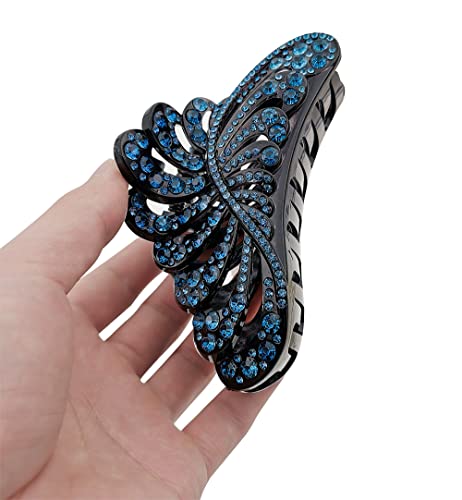 Arfinne Large Hair Claw Clips With Blue Rhinestone 5 Inch Nonslip Leaf Plastic Big Black Jumbo Jaw Clip For Women Strong Hold Thick And Long Hair #TOP4