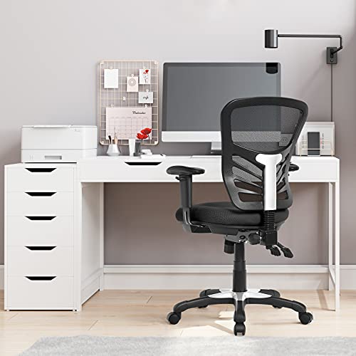 Costway Mesh Office Chair, Mid Back Adjustable Swivel Executive Task Chair With Flip-Up Armrest, Lumbar Support And Rocking Backrest, Ergonomic Breathable Computer Desk Chair For Home Office (Black) #TOP1