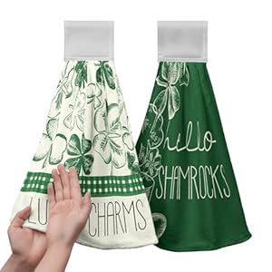 St Patrick's Day Shamrocks Hanging Hand Towels Set of 2 Lucky Charm Green Clover Kitchen Towel with Hanging Loop Seasonal Spring Fingertip Bath Towels Soft Absorbent Dish Tie Towel St Patricks Day Shamrocks Hanging Hand Towels Set of 2 Lucky Charm Green Clover Kitchen Towel with Hanging Loop Seasonal Spring Fingertip Bath Towels Soft Absorbent Dish Tie Towel