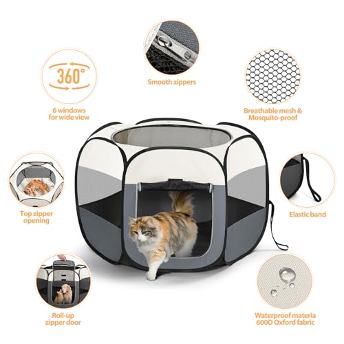 Welpenauslauf, Welpenlaufstall Hundebox Faltbar für Hunde Katzen Welpen Drinnen Draußen, Laufstall Hund Hundelaufstall für Wohnung mit Tragetasche für Reisen(Weiß, L(110x110x60cm,8-15kg pet), 6)