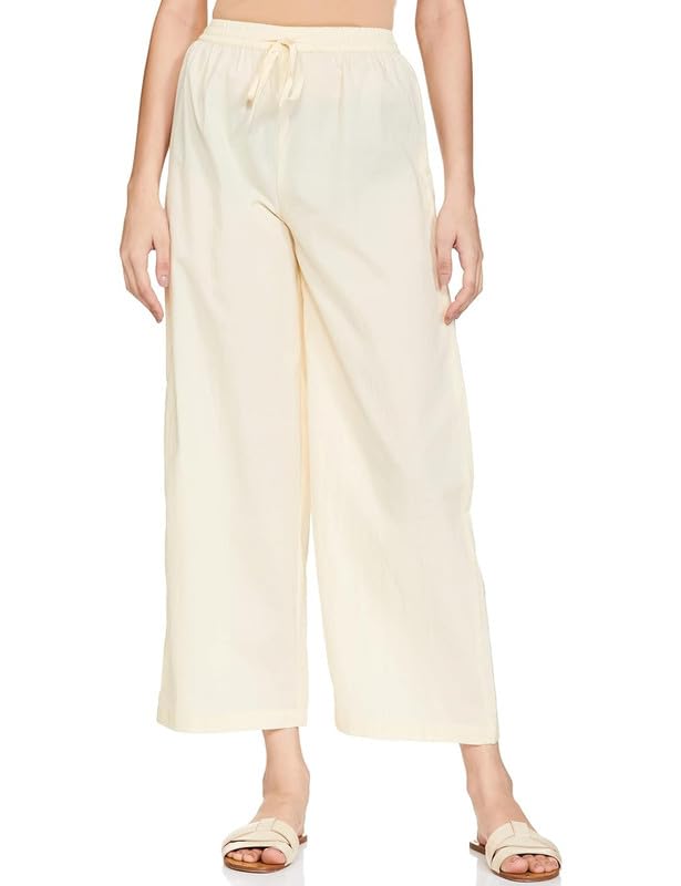 Image of Pack of 1 Stylish & Comfortable Rayon Cotton Straight Cut Wide Legs Palazzo Trousers for Women /Knitted Rayon Cotton Ethnic Palazzo White