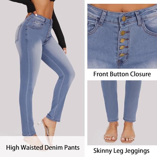 RIOJOY Skinny Stretchy Jeans for Women High Waisted Butt Lift Button Fly Jeans Slim Fit Denim Pants2