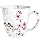 Ambiente Becher - Mug - Tasse - Tee/Kaffee Becher ca. 0,4L Bird & Blossom White - Ideal Als Geschenk