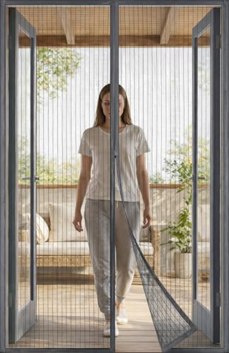 Image of Lyrovo Mosquito Net for Doors with Magnet | Magnetic Mosquito Net Door | Heavy Duty Mesh | Auto Close | Easy Install | Insect & Fly Protection for Home (Grey, 210x100cm)