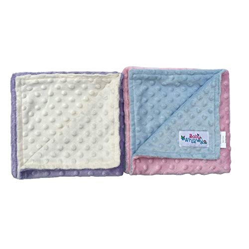 Pink & Lavender Minky Dot Reversible 17' Square Baby Doll Blankets, 2 Pack Set | Baby Doll Blankets, Doll Bedding for 18 Inch Dolls, Doll Blanket