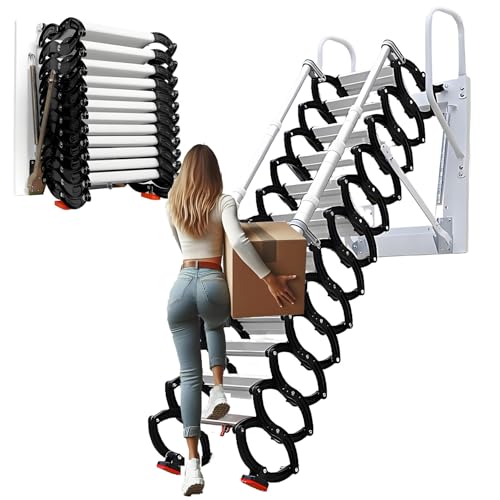 Caibendss Dachbodenleiter-Ausziehsystem,Dachbodentreppe aus Aluminiumlegierung,880 Pfund Tragkraft,einziehbare Dachbodenleiter,mit 2 einziehbaren Armlehnen für Dachböden,Garagen,Dächer,Keller 10steps Caibendss Dachbodenleiter-Ausziehsystem,Dachbodentreppe aus Aluminiumlegierung,880 Pfund Tragkraft,einziehbare Dachbodenleiter,mit 2 einziehbaren Armlehnen für Dachböden,Garagen,Dächer,Keller 10steps