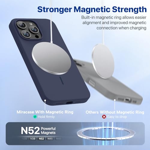 Image of Miracase Magnetic for iPhone 15 Pro Max Case, [Soft Anti-Scratch Microfiber Lining], Compatible with MagSafe, Liquid Silicone Case Shockproof Drop Protection Phone Case for 15 ProMax, Dark Blue