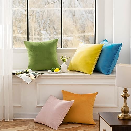 Image of Phantoscope Pack of 2 Velvet Decorative Throw Decorative Pillow Cover Soft Solid Square Xmas Cushion Case for Couch Green 12 x 20 inches 30 x 50 cm