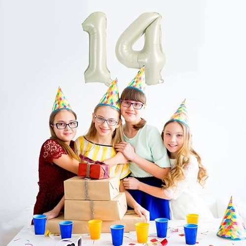 Image of TONIFUL 16 Inch 10 Pcs Cream White 0-9 Birthday Number Balloons | Small Custom Digital Mylar Foil Ballons for Boho Birthday Engagement Graduation Anniversary Baby Shower Party Decorations