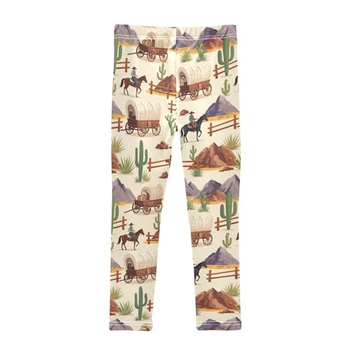 J JOYSAY Western Cowboy Wagon Girls Leggings Soft Comfortable Stretchy Kids Girls Capri Leggings Size 4-10T2
