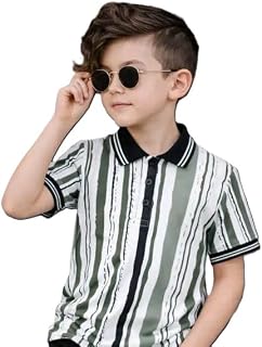 Boys Polo Neck Striped T Shirt Ribbed Collar Cotton Blend Short Sleeve Casual Comfortable Smart Daily Outfit Price In India