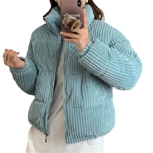 Bollrllr Damen Parka 2023 Herbst Cord Reißverschluss Verdickte Lässige Warme Jacke Blue S