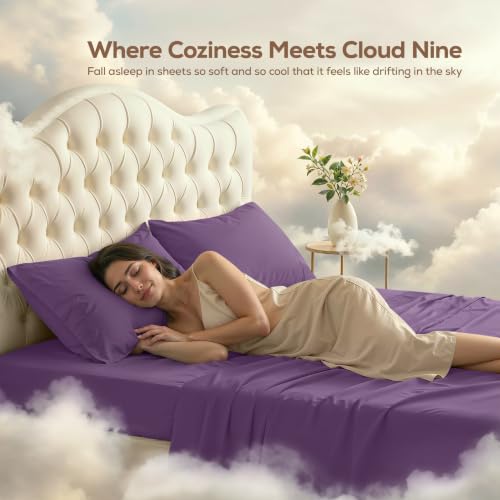 Image of Utopia Bedding California King Size Sheet Set - 4 Piece Bed Sheets, Soft and Breathable Microfiber, Includes 1 Fitted Sheet, 1 Flat Sheet and 2 Pillowcases - Oeko Tex (Eggplant)