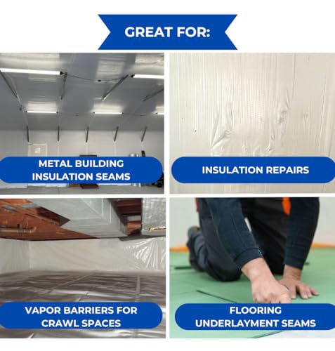 Image of BlueTex Insulationㅤ 3 inch Wide x 180' Long White Vapor Barrier Seam Tape - 1 Roll, Waterproofing & Great for Crawlspaces, Insulation Repairs, Underlayment Seams, Metal Building Insulation Seams