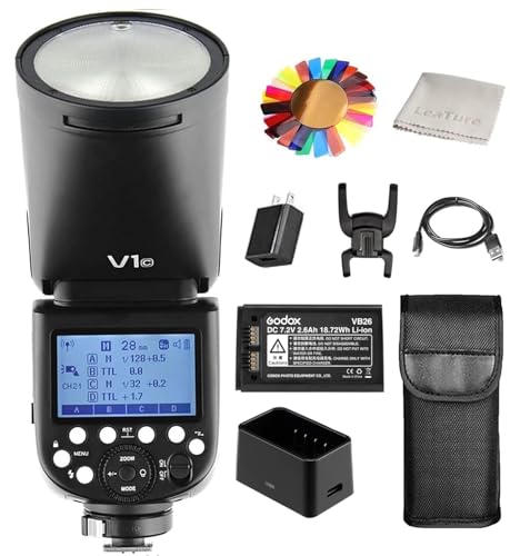 Godox V1-C Round Head Camera Flash Speedlite Flash for Canon, TTL Flash Speedlight, 2.4G 1/8000s HSS 76Ws, 10 Level LED Modeling Lamp, 480 Full Power Shots, 1.5s Recycle Time, 2600mAh Li-ion Battery