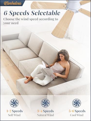 Fanbulous Ceiling Fans with Lights and Remote, 42 inch Low Profile Flush Mount Ceiling Fan,White Modern Ceiling Fan with LED Light for Bedroom Indoor Outdoor-5 Reversible blades, 3CCT, 6 Speeds, Timer — view 4