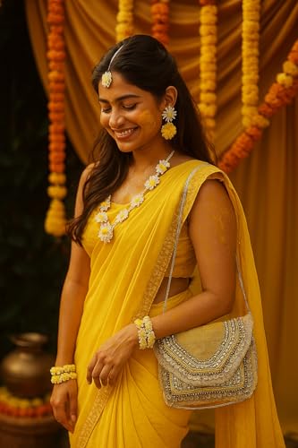 Maresse Women Ethnic Embellished Handmade Designer Boho Bag | Stylish Bohemian Crossbody Purse | Ideal for Festivals, Weddings and Casual Outings| Unique Fashion Accessory (Mustard Shine)3