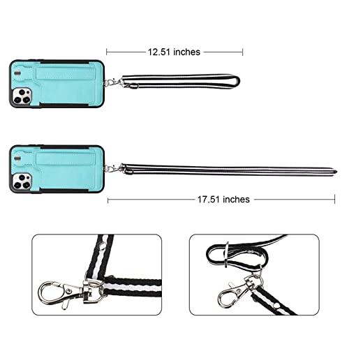 Toovren Iphone 12/12 Pro Case With Strap, Iphone 12/12 Pro Lanyard Case, Compatible With Iphone 12 Case/Iphone 12 Pro Case 6.1" 2020,Slim Designer Wallet Protective Case With Card Holder Green #TOP5