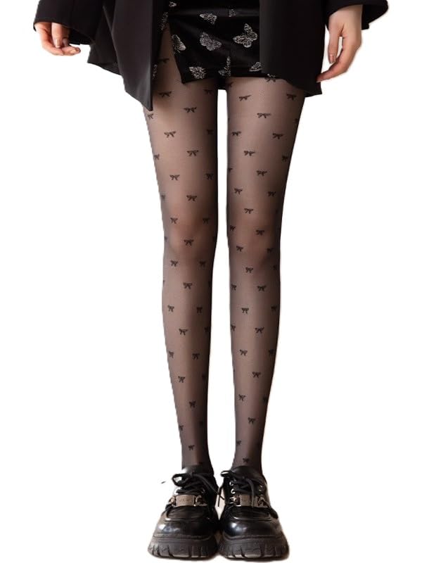 Bow Design Black Streachable Semi Sheer Women's/Girls's High Waist Pantyhose Tights Durable Stockings Nylon & Spandix