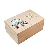 Nord-Kind Personalisierte Erinnerungsbox Baby aus Holz, Geschenk zur Geburt & Taufe mit Namen & Geburtsdaten, Erinnerungskiste Mädchen & Junge, Motiv Traktor 2 (Holzkiste mit Deckel)