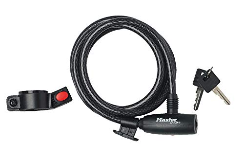 Masterlock Unisex 2 Keys Self Coiling Cable Lock, Black, 1.80 m x 10 mm
